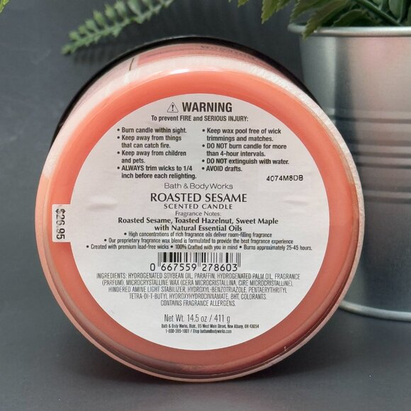 BBW Roasted Sesame Bath & Body Works 3 Wick Candle - Picture 9 of 10